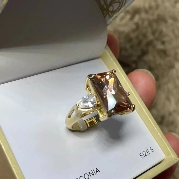 Emerald Brown Cut Charter Club Crystal Ring in Gold Plate 5,6,7,10 sizes NWT - Picture 3 of 8